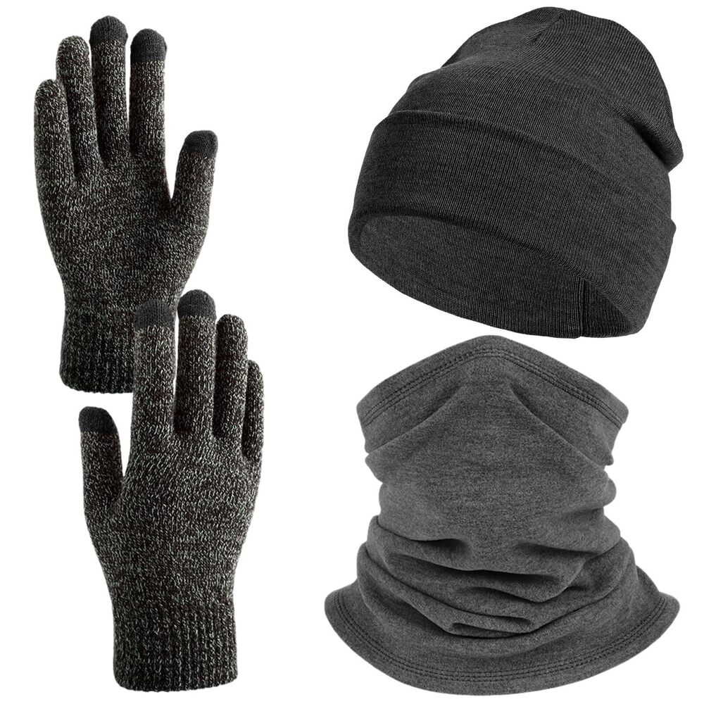 1317 Winter Beanie Hat Neck Warmer Neck Gaiter Touchscreen Glove Set Cold